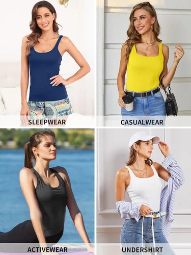 Vista 40 de V FOR CITY Camiseta sin mangas de algodón para mujer con brasier de estante ajustable con correa ancha y tirantes básicos