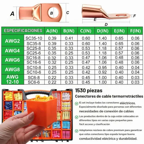 Vista 5 de Twidec/1530PCS Kit Ultimate de Conectores de Cable Termorretráctiles, Kit de Conectores de Pala Eléctricos Impermeables, Kit de Terminales