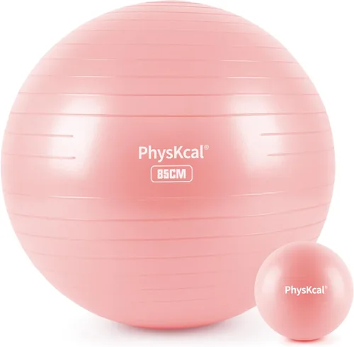 Vista 9 de PhysKcal Pelota de yoga para ejercicio, set de pilates, pelota de fitness de 4 tamaños para entrenamiento, parto, embarazo, terapia física - Bomba