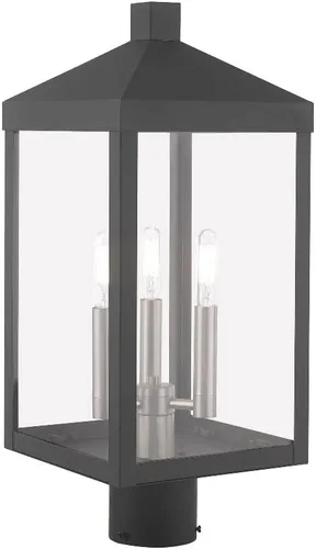 Vista 6 de Livex Iluminación 3 Luz Bronce Exterior Poste Top Linterna Latón