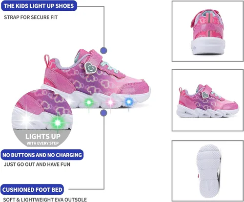 Vista 6 de Zapatos con luz LED para niños pequeños, ligeros, transpirables, correa ajustable para niños pequeños