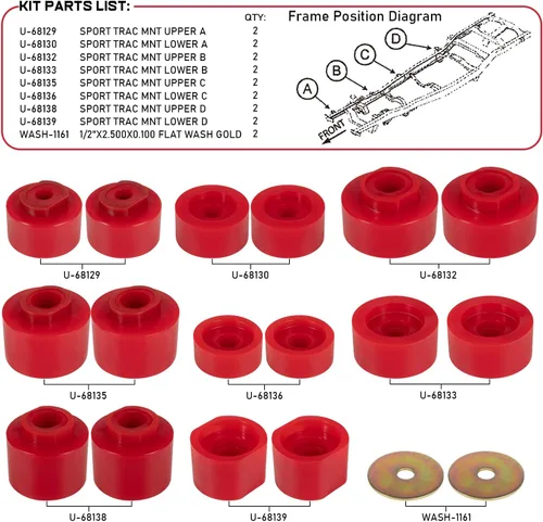 Vista 4 de 6-116 Kit de bujes de montaje en carrocería para Ford Explorer Sport Trac 2WD 4WD, bujes de montaje en carrocería de poliuretano, paquete de 18