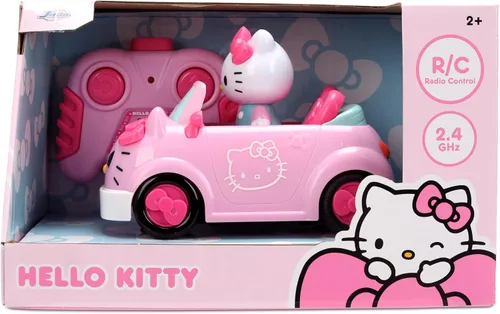 Vista 2 de Jada Hello Kitty - Vehículo a control remoto a escala 1:32 - Función simple con control remoto rosa convertible con juguetes de figuras no extraíbles