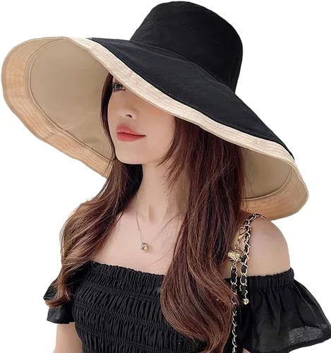 Vista 8 de HUAMULAN Sombrero de Sol de Verano de Ala Ancha para Mujeres con Borde Alambrado Sombrero Bucket de Playa y Pesca Reversible Plegable de Viaje