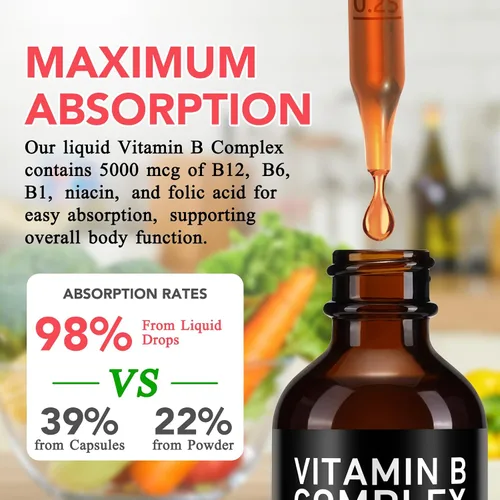 Vista 7 de Frovetani - Complejo orgánico de vitamina B para mujeres, 2 unidades líquidas Vitamina B12 Metilcobalamina, vitamina B6, B1, B9, apoyo metabólico