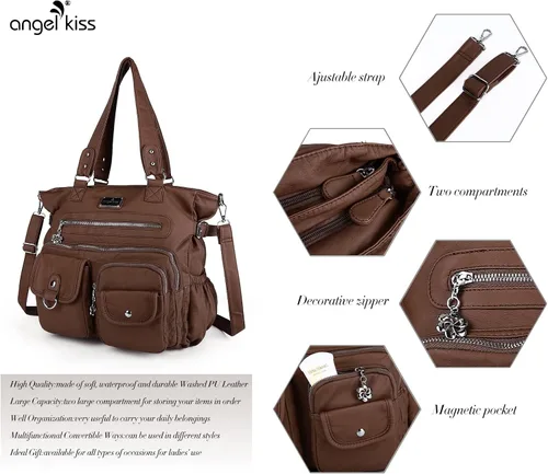 Vista 4 de Angel Kiss Monederos y bolso de mano para mujer, bolso de hombro de piel sintética suave para mujer, bolso de mano con asa superior