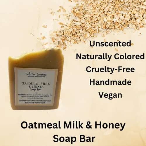 Vista 3 de Barra de jabón de avena, leche y miel Vegano natural hecho a mano para rostro y cuerpo hidratante colorante natural sin sulfatos