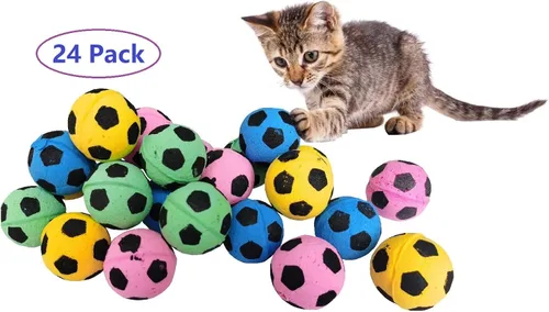 Vista 2 de Pelotas de fútbol de espuma, juguetes para gatos (24 piezas)
