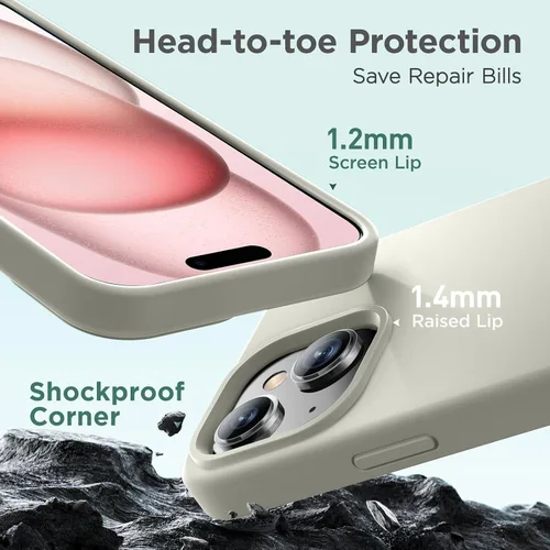 Vista 6 de Cordking Funda diseñada para iPhone 15, funda protectora de silicona ultra delgada, a prueba de golpes con [forro de microfibra suave antiarañazos]