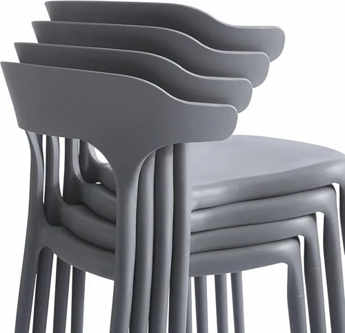 Vista 6 de Juego de sillas de comedor apilables modernas, sin ensamblaje, silla de plástico, silla de patio, adecuada para cafés y restaurantes interiores