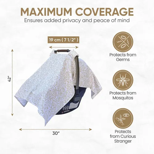 Vista 3 de MOZAH Funda de asiento de coche para bebé, hojas beige, 100% muselina orgánica, suave, transpirable y ligera, esencial para asiento de automóvil