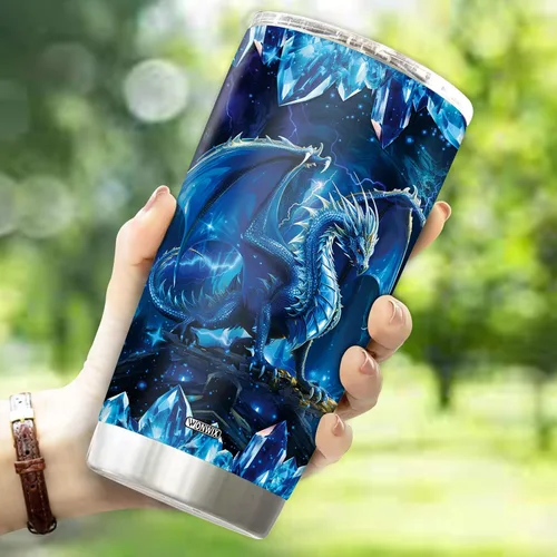 Vista 3 de Vaso Tumbler de Dragón Azul Regalos para Mujeres Niñas Hija Taza de Café 20oz Acero Inoxidable Aislado con Tapa Botella de Agua Taza de Viaje Regalo