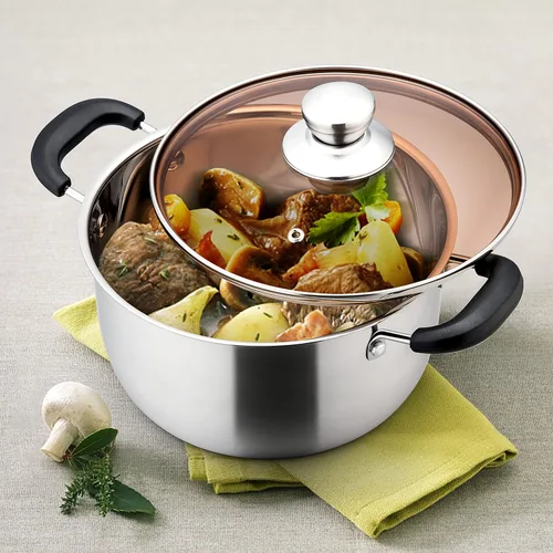 Vista 6 de E-far Olla de 3 cuartos de galón, olla de sopa de metal de acero inoxidable con tapa de vidrio para cocinar, saludable y libre de óxido, resistente