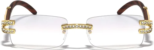 Vista 2 de Dweebzilla Gafas de sol Executive de lujo rectangulares con diamantes de imitación de metal y madera sintética