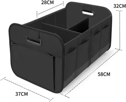 Vista 8 de Organizador de maletero de automóvil, organizador plegable para maletero de automóvil con 3 compartimentos y 10 bolsillos laterales, antideslizante