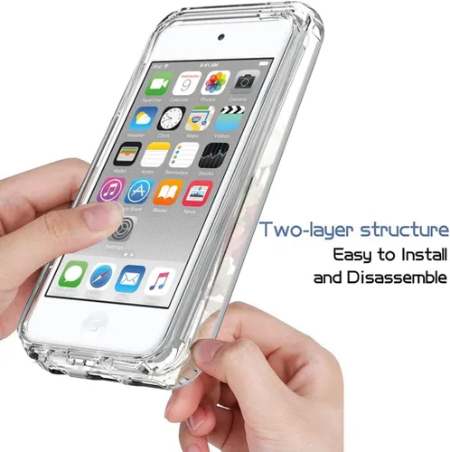 Vista 4 de Funda para iPod Touch 6/Touch 5/Touch 7 con protector de pantalla de vidrio templado, bonito patrón floral transparente, funda protectora de cuerpo