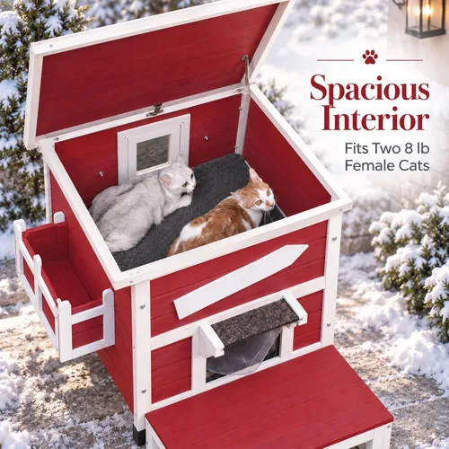 Vista 4 de Hicaptain Casa para gatos al aire libre, refugio aislado para gatos con puerta de escape, exterior resistente a la intemperie, casa pequeña