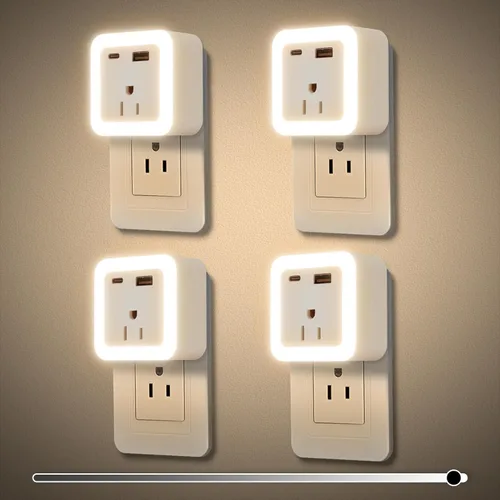 Vista 10 de JackonLux Luces nocturnas enchufables a la pared, paquete de 2 luces de reserva con batería recargable, sensor de atardecer a amanecer, luz nocturna