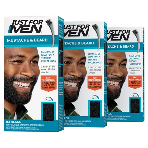 Vista 24 de Just For Men - Tinte para bigote y barba, tinte para barba para hombres con cepillo, incluye queratina, biotina, aloe vera y aceite de coco