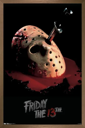 Vista 15 de Trends International Friday The 13th - Póster de pared de máscara sangrante, 14.725 x 22.375 pulgadas, versión enmarcada de madera de granero