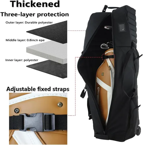 Vista 8 de Wheeled Golf Travel Bag with Stand, Adjustable 2 or 4 Wheels, Thickened Padded Protection, Rolling Travel Case with Handles, with Password Lock