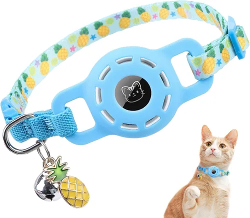 Vista 18 de BINGPET AirTag - Collar de gato con campanas, collar elástico de seguridad mejorado con soporte para collar de gato Airtag, collares de gato