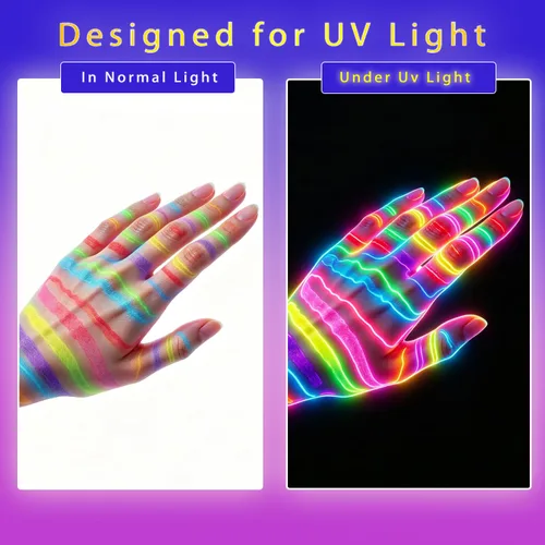 Vista 3 de 12 piezas de pintura corporal que brilla en la oscuridad, kit de maquillaje con luz negra UV para adultos, pinturas fluorescentes no tóxicas