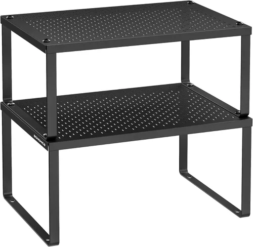 Vista 11 de SONGMICS Estante para especias, juego de 2 organizadores de estantes de metal para gabinetes, organizadores de encimera, elevadores de estantes