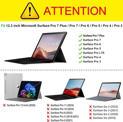 Vista 2 de Funda Fintie para Microsoft Surface Pro 7 Plus, Surface Pro 7/6/5/4/3 de 12,3 pulgadas - Cubierta de negocios tipo portafolio con bolsillo, Negro