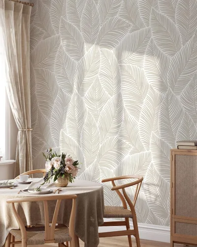 Vista 5 de Papel tapiz de hojas minimalistas, papel tapiz floral autoadhesivo extraíble, papel tapiz escandinavo para despegar y pegar