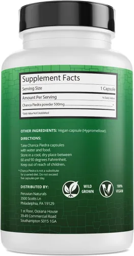 Vista 2 de Peruvian Naturals Chanca Piedra Stone Breaker 180 Cápsulas – Disolvente de Cálculos Renales y de Vesícula Biliar – 1500mg por Porción – Chancapiedra