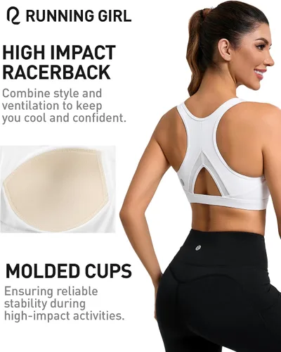 Vista 5 de RUNNING GIRL Sujetadores deportivos para mujer con copa moldeada de alto impacto, brasier deportivo de alto impacto, espalda cruzada, entrenamiento