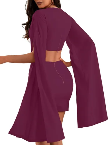 Vista 2 de LYANER Conjunto de 2 piezas para mujer con blusa corta de manga larga y minifalda fruncida