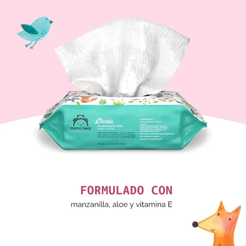 Vista 2 de Marca Amazon – Mama Bear - Toallitas suaves formuladas sin fragancia, hipoalergénicas, piel sensible, sin perfume, 800 unidades (8 paquetes de 100)