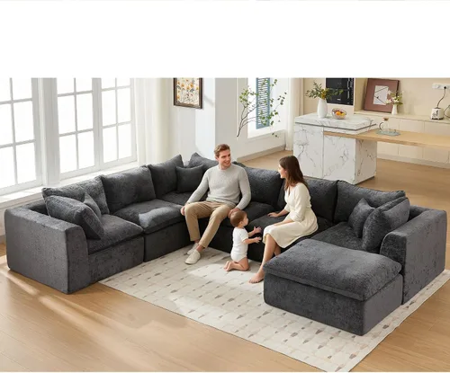 Vista 3 de STHOUYN Sofás de Nube Modernos Extragrandes de 145" para Sala de Estar, Sofá Seccional Modular Grande de 7 Asientos, Sofá Seccional Convertible Gris