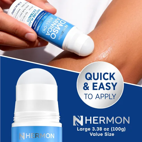 Vista 3 de Hermon DMSO Arnica Roll-On: 99.9% de grado farmacéutico puro con magnesio, aloe vera y vitamina E 3.4 fl oz
