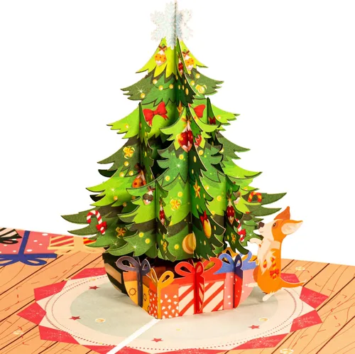 Vista 13 de Frndly by Paper Love Bird House Tarjeta de Navidad Pop Up, Tarjetas de Felicitación Emergentes 3D Hechas a Mano, Para Navidad o Días Festivos, 100%