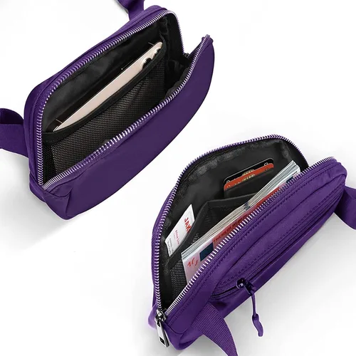 Vista 6 de Cangurera cruzada para mujer, mini bolsa para cinturón de 1 litro con correa ajustable de 32 a 51 pulgadas, bolsa de cintura pequeña para viajes