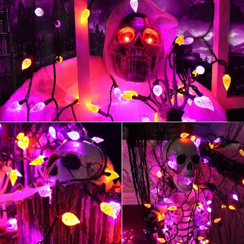 Vista 7 de ODEETRONIC Luces de Halloween naranjas y moradas, 19.68 pies, 60 luces LED conectables, 120 V, certificación UL, impermeable, para exteriores, luz