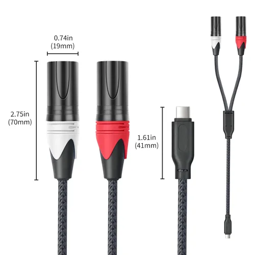Vista 5 de Cable de audio USB C a XLR, cable estéreo de salida XLR de 3.3 pies tipo C a macho, adaptador convertidor para amplificador, altavoz, consola