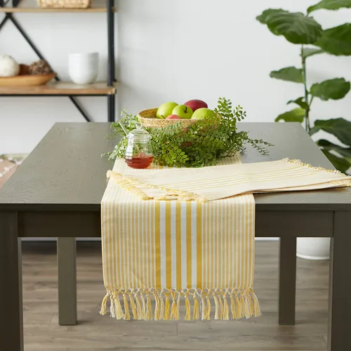 Vista 5 de DII Colección de mesa de cocina con rayas múltiples, juego de manteles individuales, 13x19, amarillo profundo, 6 piezas
