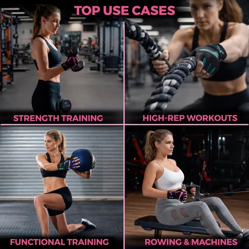 Vista 7 de MhIL Guantes de entrenamiento para mujer – Guantes de gimnasio transpirables para mujer con protección de palma y agarre mejorado – Guantes