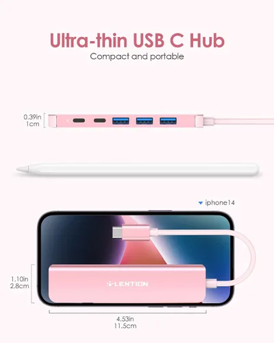 Vista 8 de LENTION Hub USB C, multipuerto con HDMI 4K a 60Hz, 3 puertos USB-A, puerto de datos USB-C, puerto PD de 100 W, compatible con MacBook Pro/Air, Oro
