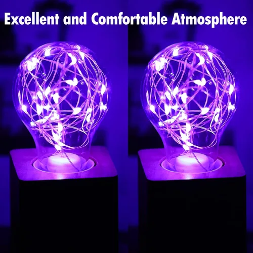 Vista 5 de Bombilla decorativa morada, bombillas LED de hadas moradas de 2 W, bombillas lindas equivalentes a 15 W para lámparas colgantes, recámara, sala