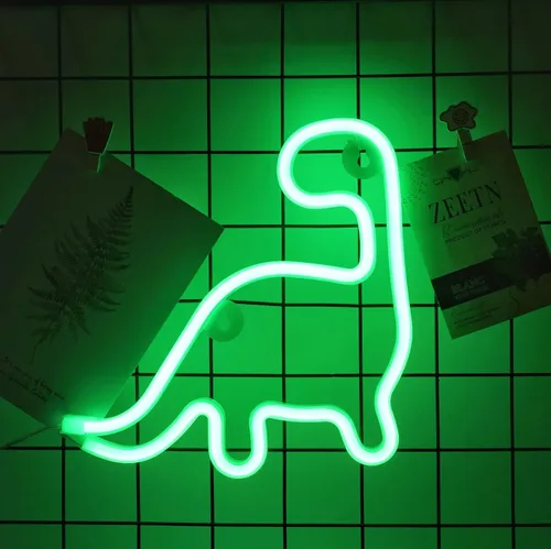 Vista 2 de Letrero de neón de dinosaurio, luz LED, decoración de pared, decoración de habitación, bonita luz nocturna, regalo para niños y niñas, regalo