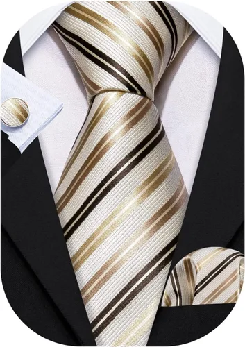 Vista 57 de Barry.Wang Juego de corbatas para hombre, corbata de seda a rayas, tejido a cuadros, gemelos formales, negocios, boda