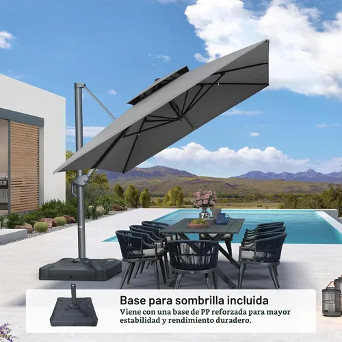 Vista 2 de PURPLE LEAF Sombrilla de Patio Voladiza de 10' x 13' para Exteriores con Base de 330 libras, Sombrilla Rectangular Grande Resistente al Viento