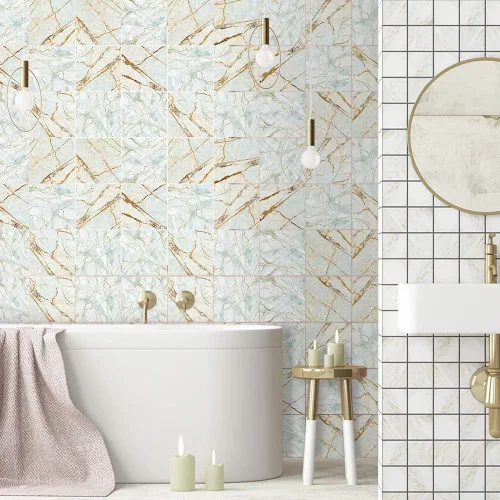 Vista 24 de Alwayspon 10 calcomanías de transferencia de azulejos de vinilo con efecto mármol, 6 x 6 pulgadas, calcomanías autoadhesivas para decoración de baño