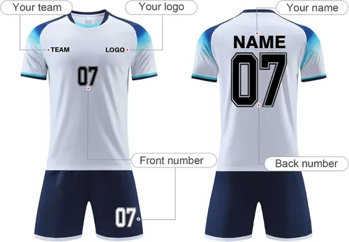 Vista 2 de Uniforme de fútbol personalizado con número de nombre, logotipo del equipo, personaliza uniformes de fútbol de fútbol para niños y adultos