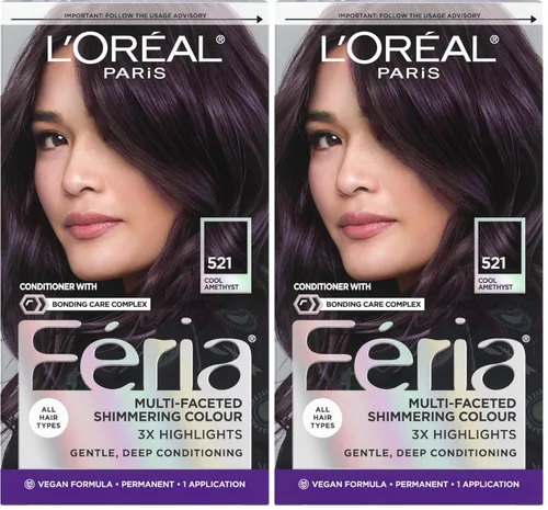 Vista 29 de L'Oreal Paris Feria - Tinte permanente brillante multifacético para el cabello, tinte de alta intensidad para reflejos 3X, 10 negro azabache